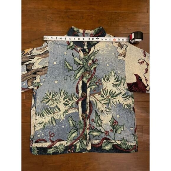 Vtg Sugar Street Weavers Christmas Holiday Snowman Tapestry Jacket Cardigan OS - Picture 5 of 8